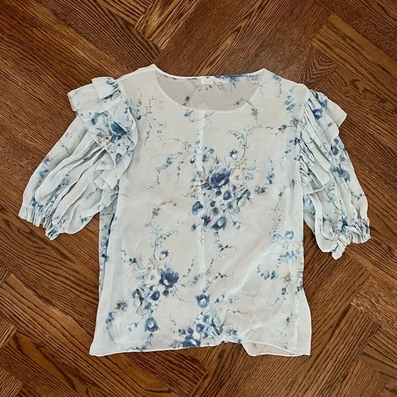 Beautiful Timeless LoveShackFancy SILK Floral Romantic Blouse Ruffle sleeves too - Picture 3 of 6